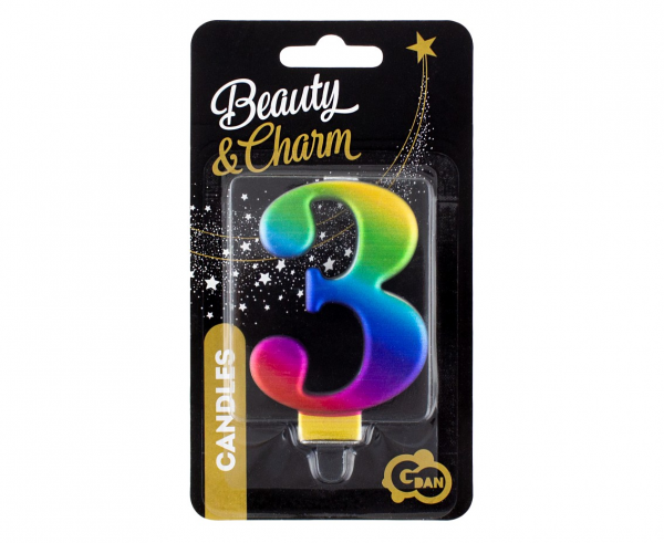 Świeczka cyfra 3 Galaxy tęczowa 8cm 