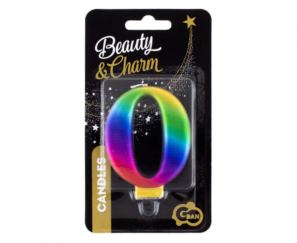 Świeczka cyfra 0 Galaxy tęczowa 8cm 
