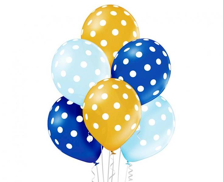 Balony lateksowe kropki, groszki Polka Dots dla chłopca - niebiesko beżowe 30cm Belbal 6szt