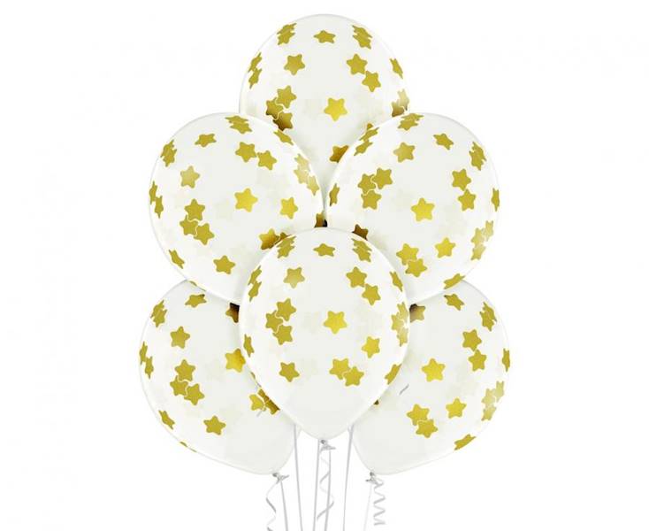 Balony lateksowe konfetti nadrukowane złote gwiazdki 30cm Belbal 6szt