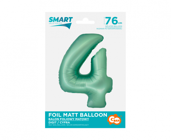 Balon foliowy cyfra 4 76cm miętowa matowa CH-SMT4