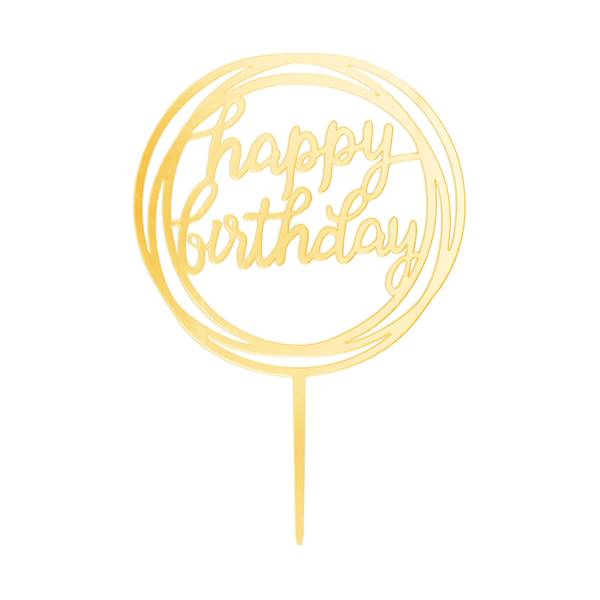 Topper happy birthday złoty akrylowy 11x17cm 143636