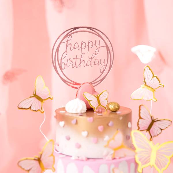 Topper happy birthday złoty róż akrylowy 11x17cm 143650