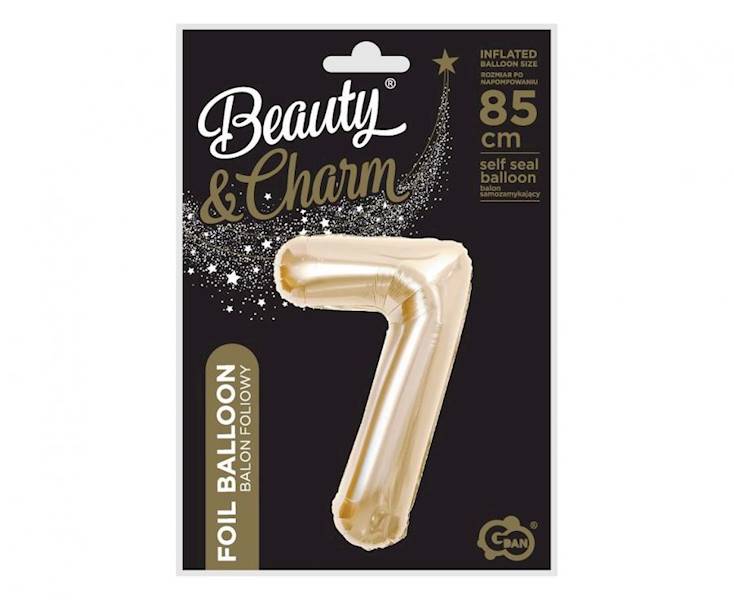 Balon foliowy cyfra 7 złota szampańska 85cm Beauty&Charm