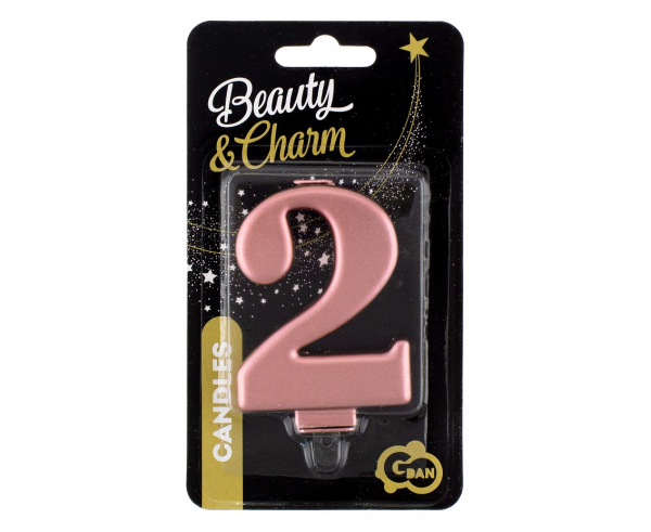 Świeczka cyfra 2 złoty róż metalik 8cm 