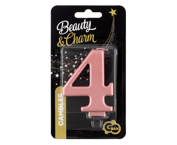 Świeczka cyfra 4 złoty róż metalik 8cm 