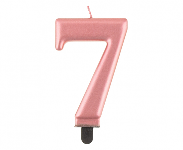 Świeczka cyfra 7 złoty róż metalik 8cm 