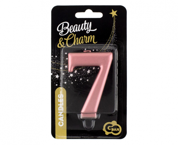 Świeczka cyfra 7 złoty róż metalik 8cm 