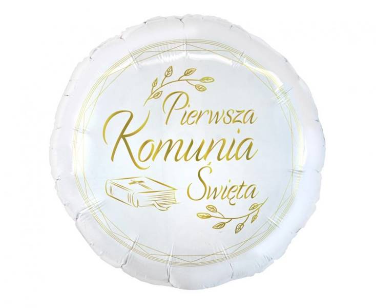 Balon foliowy okrągły Pierwsza Komunia Święta 18" 36cm 