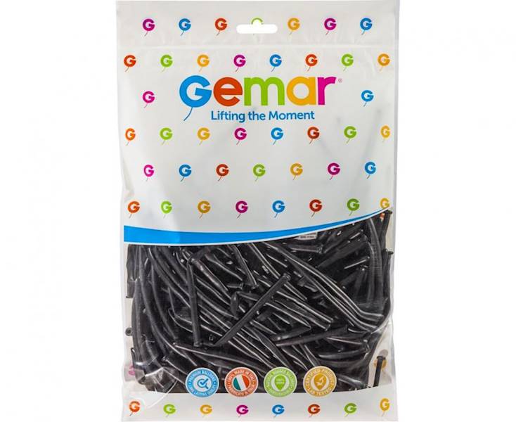 Balony Gemar D2 rurki włoskie czarne 014 100szt makarony, modeliny 1" 2,5cm