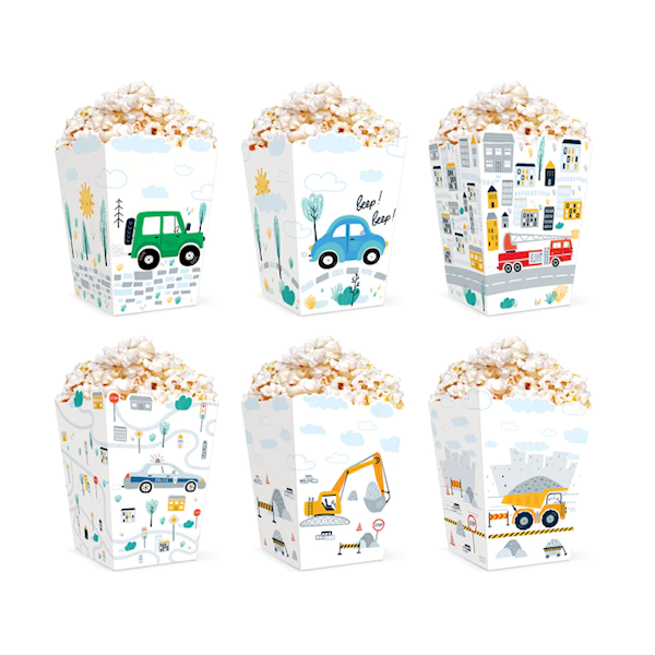 Pudełka na popcorn Pojazdy 6szt 8,5x12,5cm 131435