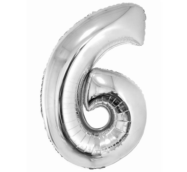 BALON FOLIOWY CYFRA 6 SREBRNA PARTY DECO FB1M-6-018 86CM