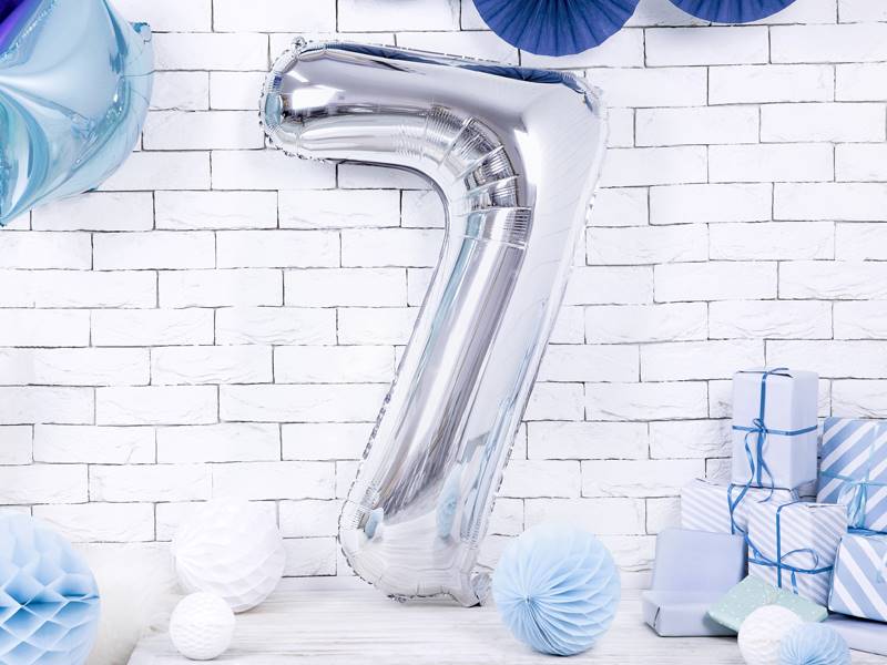 BALON FOLIOWY CYFRA 7 SREBRNA PARTY DECO FB1M-7-018 86CM 