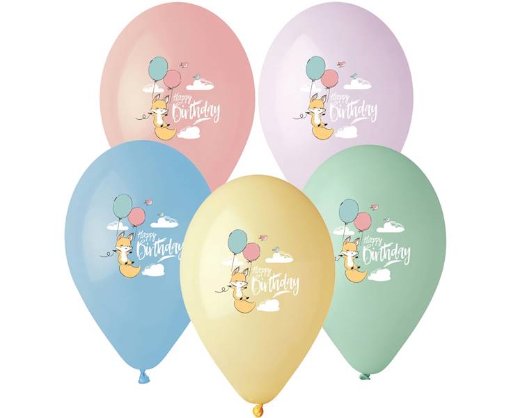 BALON Z NADRUKIEM HAPPY BIRTHDAY LISEK 5SZT GS120HBLI GODAN 