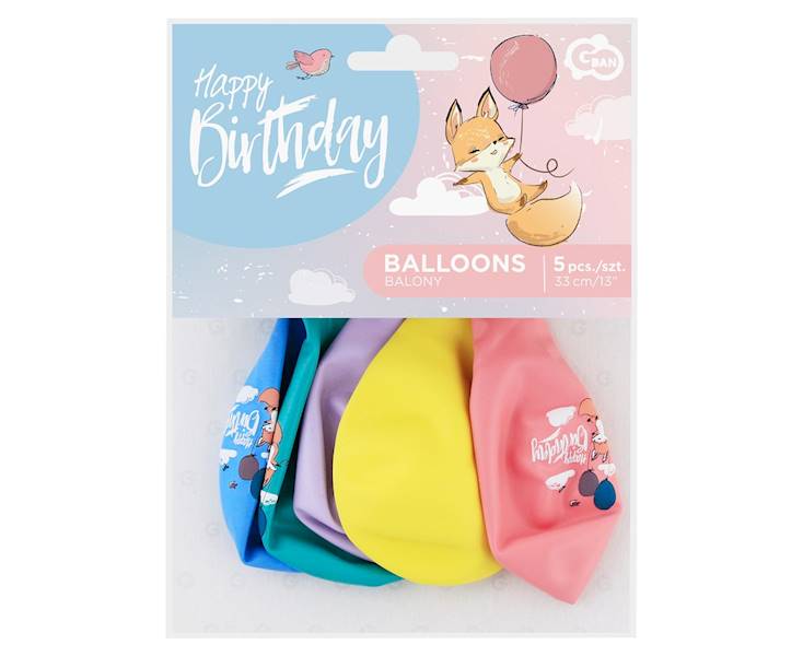 BALON Z NADRUKIEM HAPPY BIRTHDAY LISEK 5SZT GS120HBLI GODAN 