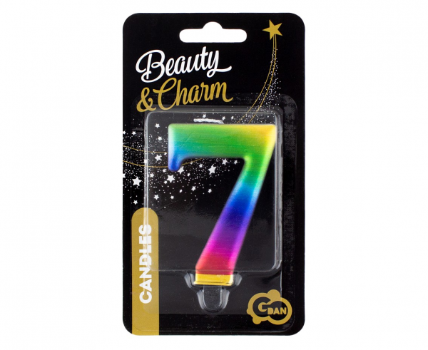 Świeczka cyfra 7 Galaxy tęczowa 8cm 
