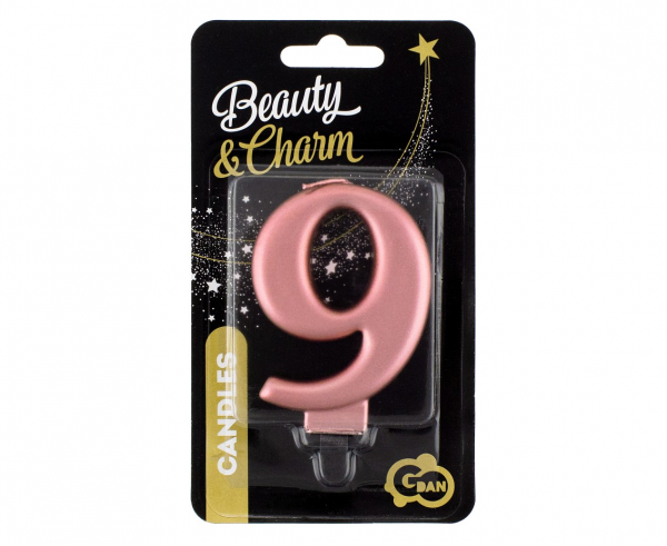 Świeczka cyfra 9 złoty róż metalik 8cm 