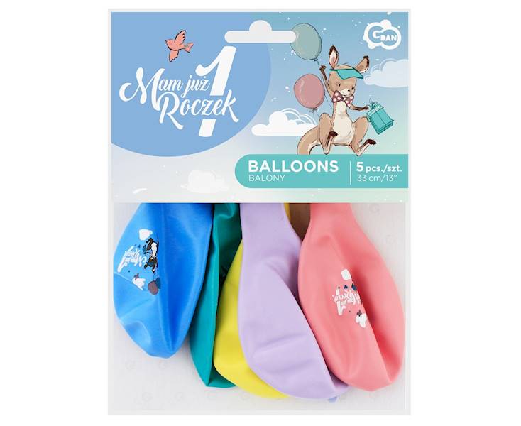 BALON Z NADRUKIEM MAM 1 JUŻ ROCZEK KANGUREK KOL 5SZT GS120/1RKG GODAN 