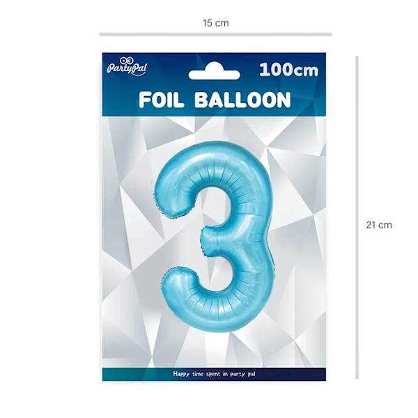 Balon foliowy cyfra 3 jasno niebieska 100cm 450045