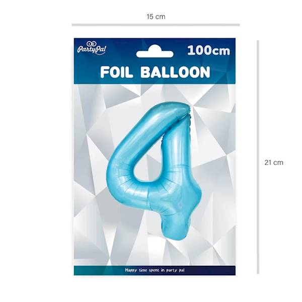 Balon foliowy cyfra 4 jasno niebieska 100cm 450046