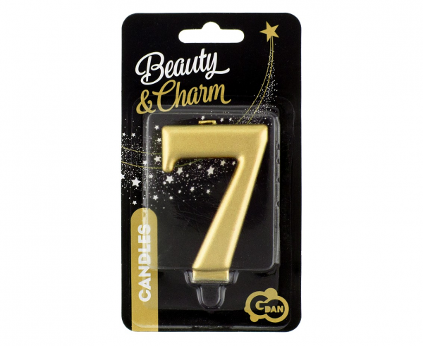 Świeczka cyfra 7 złota metalik 8cm 