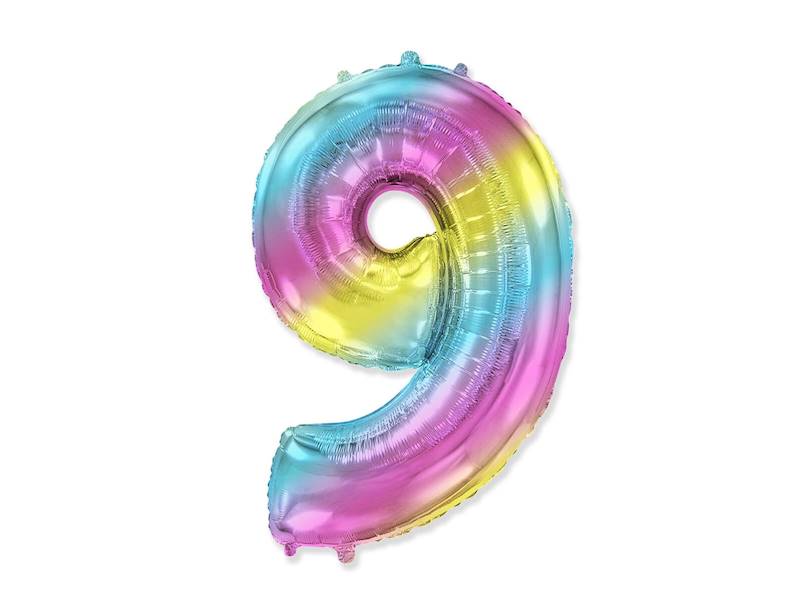 BALON FOLIOWY CYFRA 9 PASTELOWE OMBRE 85CM 901769G 
