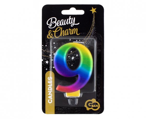 Świeczka cyfra 9 Galaxy tęczowa 8cm 