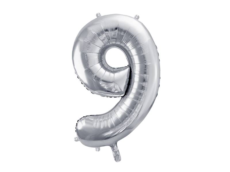 Balon foliowy cyfra 9 srebrna Party Deco FB1M-9-018 