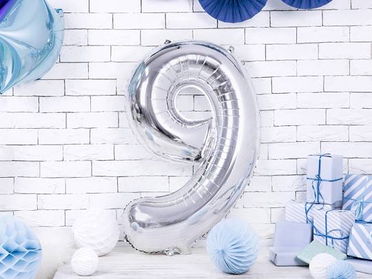 Balon foliowy cyfra 9 srebrna Party Deco FB1M-9-018 