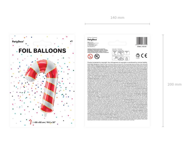 BALON FOLIOWY LASKA CUKROWA BIAŁO CZERWONA 50X82 CM 