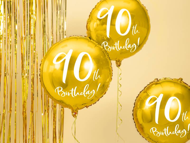 BALON FOLIOWY OKRĄGŁY 90 BIRTHDAY ZŁOTY 45CM FB24M-90-019 