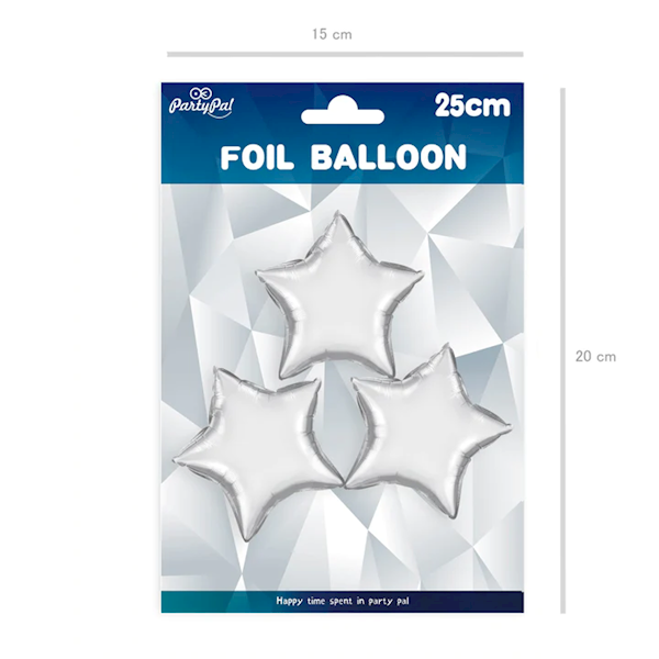 Balon foliowy gwiazdka 25cm 3szt srebrna 900026