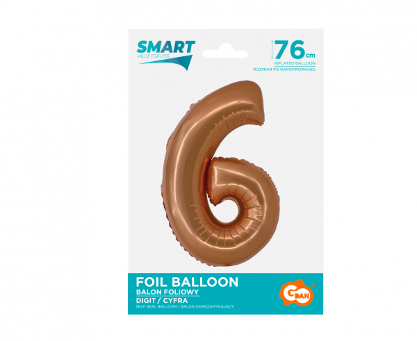 Balon foliowy cyfra 6 76cm miedziana CH-SMD6