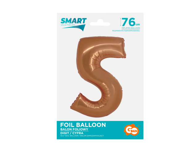 Balon foliowy cyfra 5 76cm miedziana CH-SMD5
