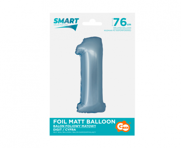 Balon foliowy cyfra 1 76cm niebieska matowa CH-SJN1