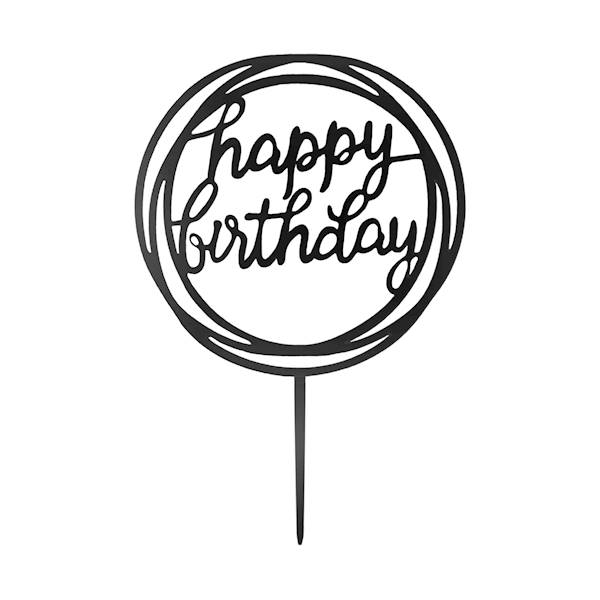 Topper happy birthday czarny akrylowy 11x17cm 143667