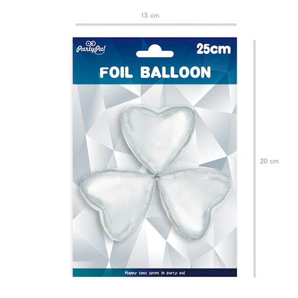 Balon foliowy serce małe 25cm 3 szt srebrne 900021