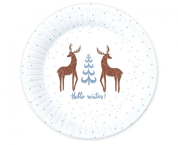 Talerzyki Hello winter białe 18cm 6szt