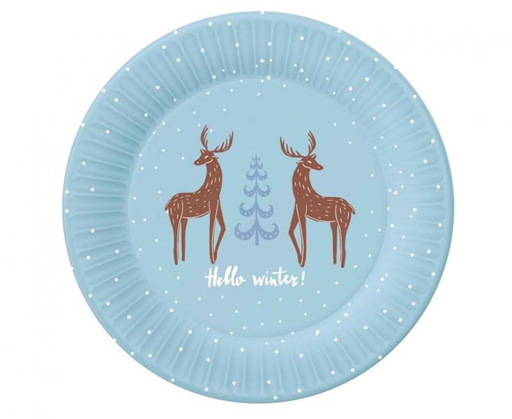 Talerzyki Hello winter błękitne 18cm 6szt