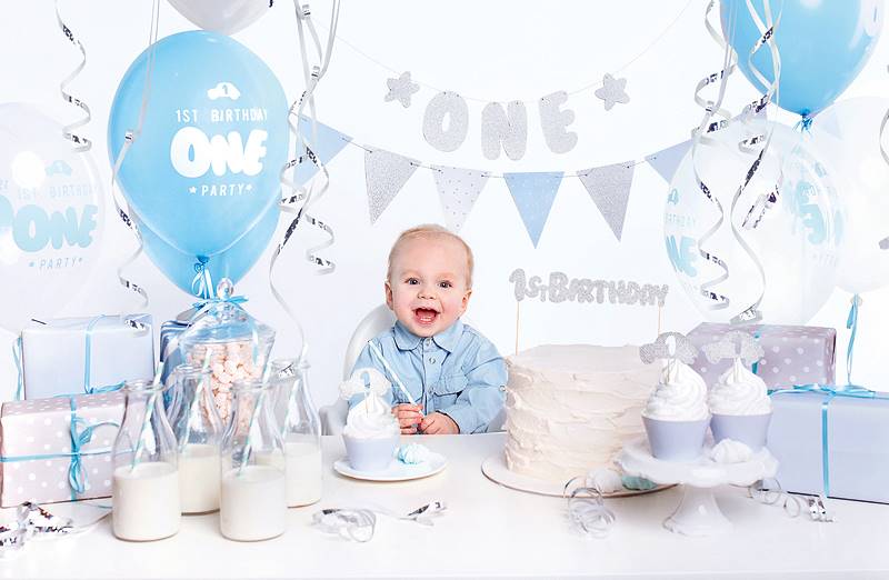 Zestaw dekoracji Roczek 1st Birthday - niebieski - 33 części