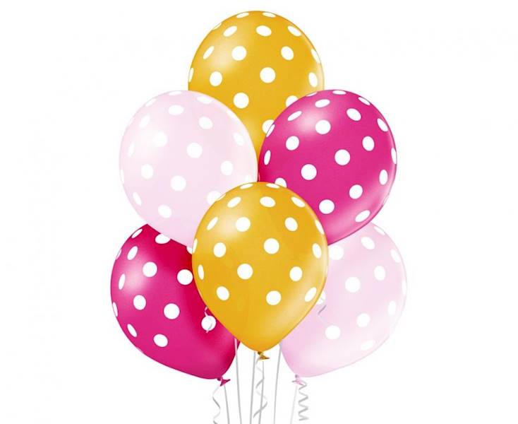 Balony lateksowe kropki, groszki Polka Dots dla dziewczynki - różowo beżowe 30cm Belbal 6szt