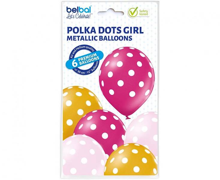 Balony lateksowe kropki, groszki Polka Dots dla dziewczynki - różowo beżowe 30cm Belbal 6szt