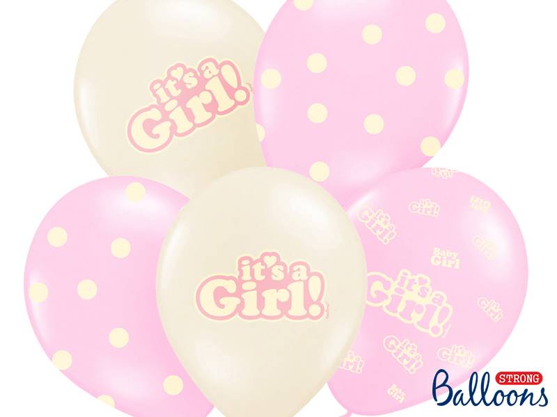 Balon z nadrukiem "It's a girl", "It's a boy" pastel 6 szt