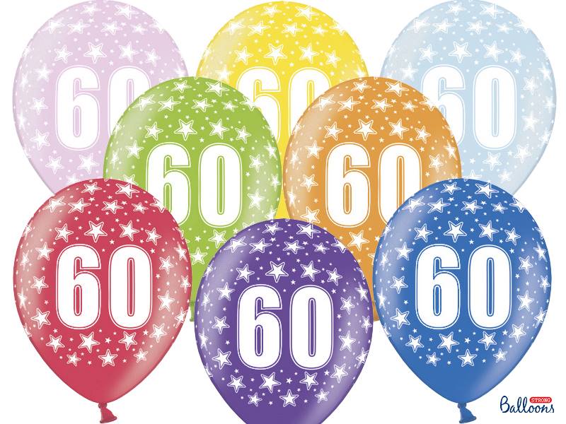 Balon z nadrukiem "60" urodziny metalic 6 szt
