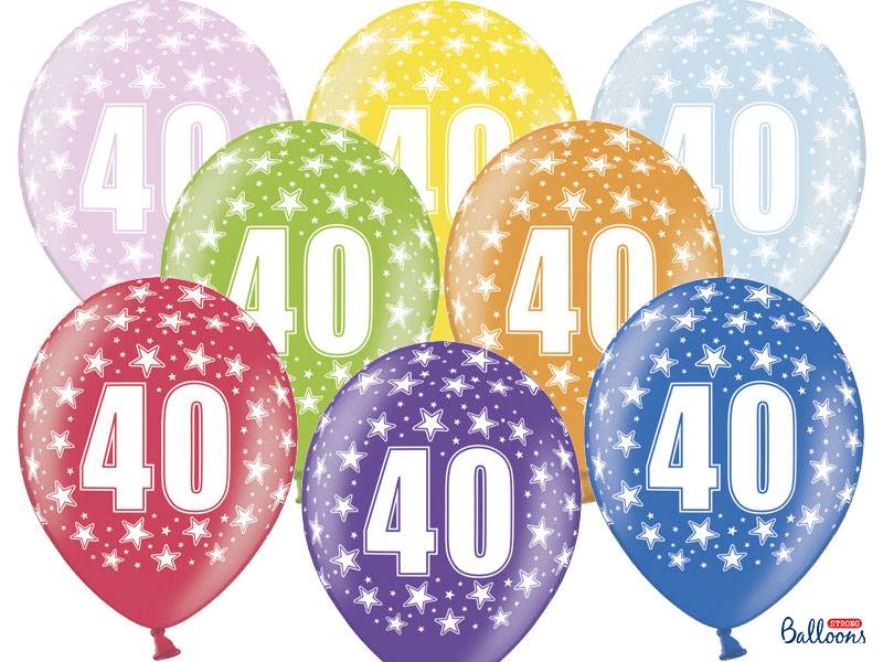 Balon z nadrukiem "40" urodziny metalic 6 szt