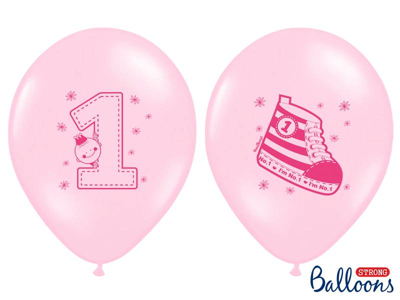 Balon z nadrukiem roczek - trampek różowy 6szt 