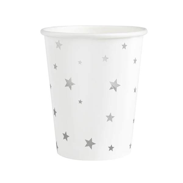 Kubeczki białe w srebrne gwiazdki 6szt 220 ml 510859