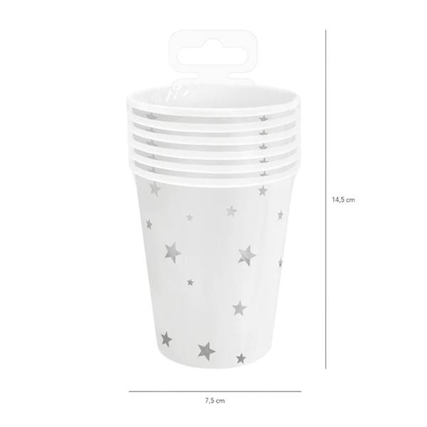 Kubeczki białe w srebrne gwiazdki 6szt 220 ml 510859