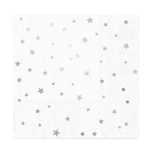Serwetki białe w srebrne gwiazdki 512792 33x33cm 10szt