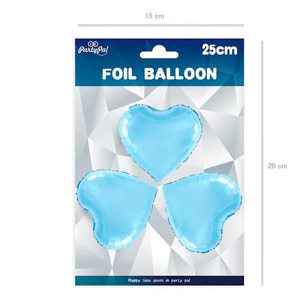 Balon foliowy serce małe 25cm 3 szt niebieskie 900023